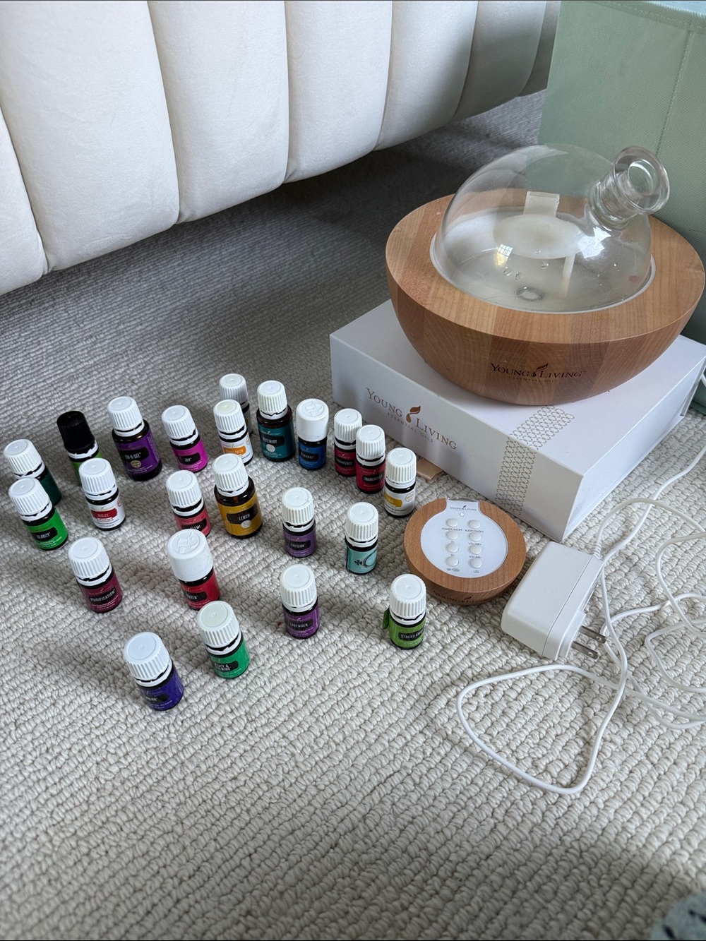 Young Living Wood-Base Diffuser Set with Assorted Color Oil Bottles
